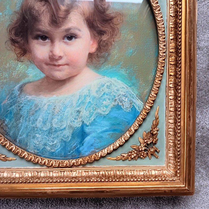 Hélène Lavergne Mosticker (1866-1949) Charmant Pastel sur toile Portrait d'Enfant Art nouveau Epoque 1900-photo-5