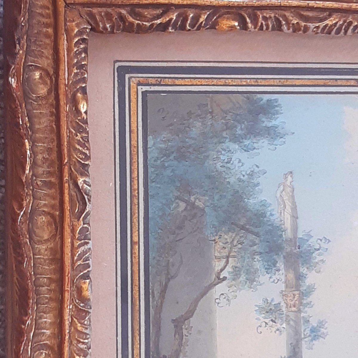 Claude Thiénon (Paris 1772 – 1846) Dessin à l'Aquarelle Jeune Femme à La Lecture Près d'Un Lac italien-photo-3