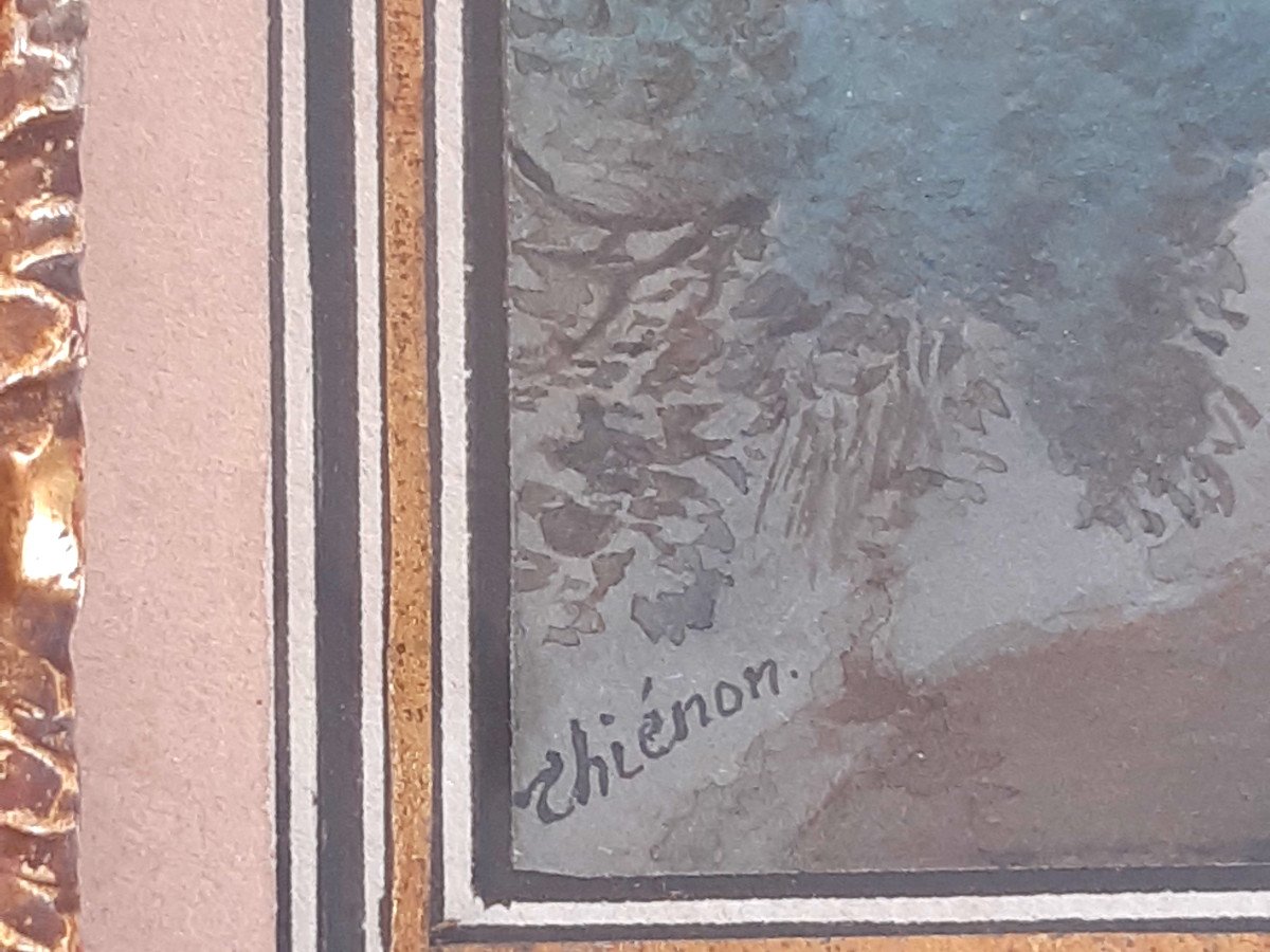 Claude Thiénon (Paris 1772 – 1846) Dessin à l'Aquarelle Jeune Femme à La Lecture Près d'Un Lac italien-photo-5