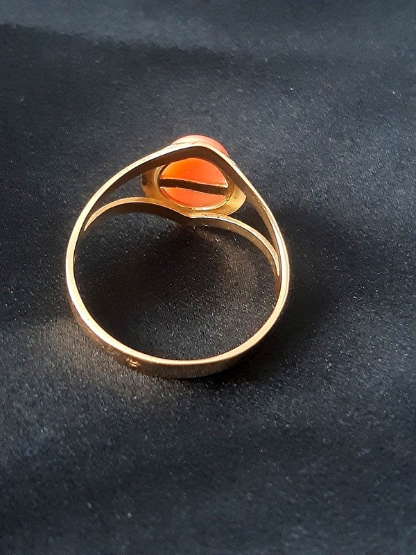 Bague En Or Jaune 18 Carats Et Corail -photo-1