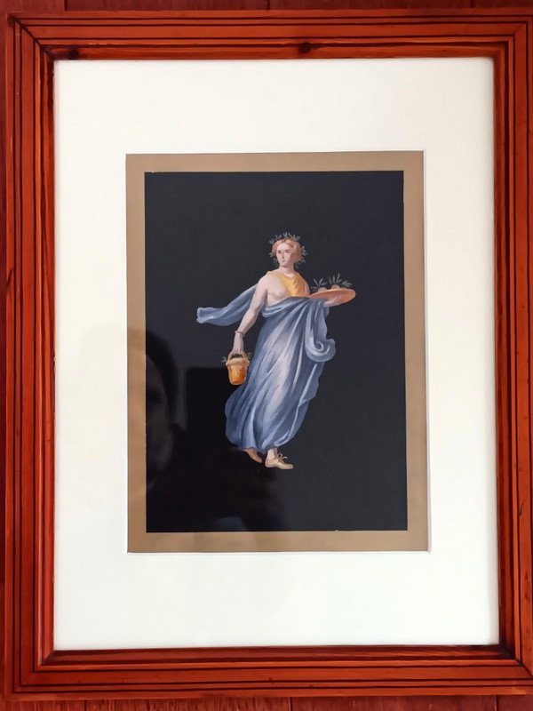  Lithographie De Fresque De Pompéi Souvenir Du Grand Tour Bacchante Femme à l'Antique Lenghi-photo-2