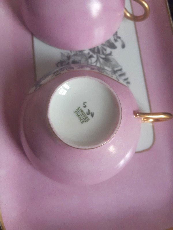 Charmant Service à Dessert Complet Thé Café En Porcelaine De Limoges Art Déco Décor Main 1920 -1935-photo-4