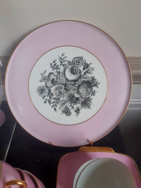 Charmant Service à Dessert Complet Thé Café En Porcelaine De Limoges Art Déco Décor Main 1920 -1935-photo-1