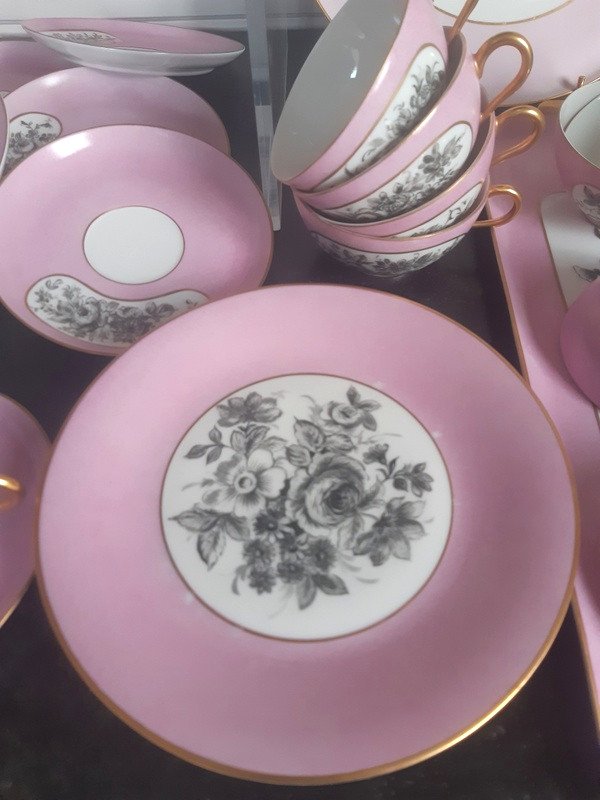 Charmant Service à Dessert Complet Thé Café En Porcelaine De Limoges Art Déco Décor Main 1920 -1935-photo-3