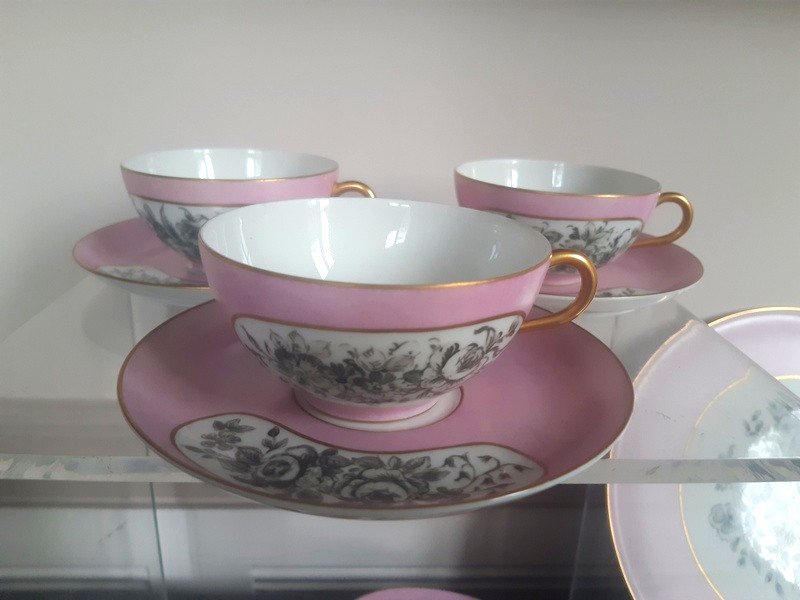 Charmant Service à Dessert Complet Thé Café En Porcelaine De Limoges Art Déco Décor Main 1920 -1935-photo-5