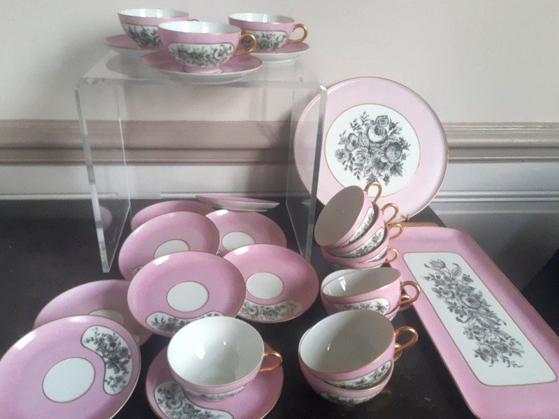 Charmant Service à Dessert Complet Thé Café En Porcelaine De Limoges Art Déco Décor Main 1920 -1935