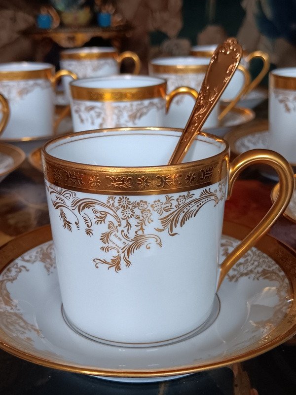 Haviland Diplomate Luxurious Coffee Service Of 12 Cups And Saucers In Limoges Porcelain-photo-7