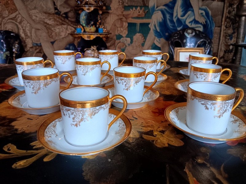 Haviland Diplomate Luxueux Service à Café De 12 Tasses Et Sous-tasses En Porcelaine De Limoges 