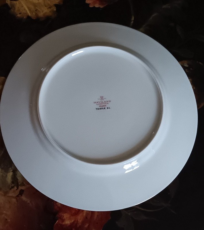 Haviland Thistle Gold Service Beautiful Suite Of 12 Porcelain Dinner Plates From Limoges France-photo-2