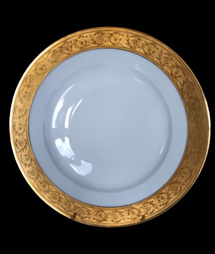 Haviland Thistle Gold Service Beautiful Suite Of 12 Porcelain Dinner Plates From Limoges France