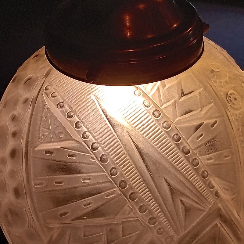 Muller Frères Lunéville Suspension Ceiling Light Ball Chandelier Art Deco Period Circa 1930-photo-4