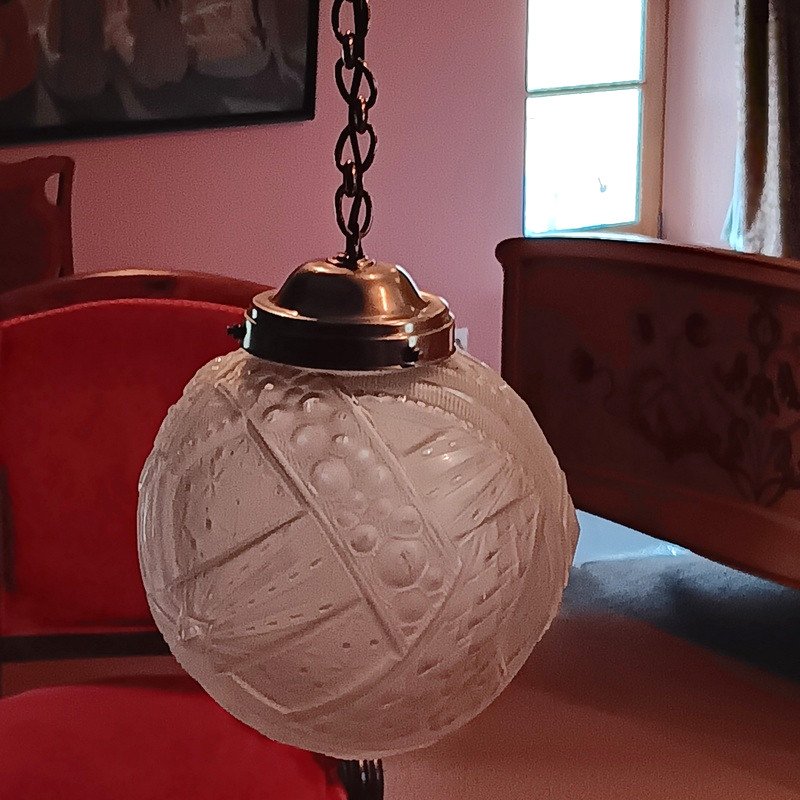 Muller Frères Lunéville Suspension Ceiling Light Ball Chandelier Art Deco Period Circa 1930-photo-4