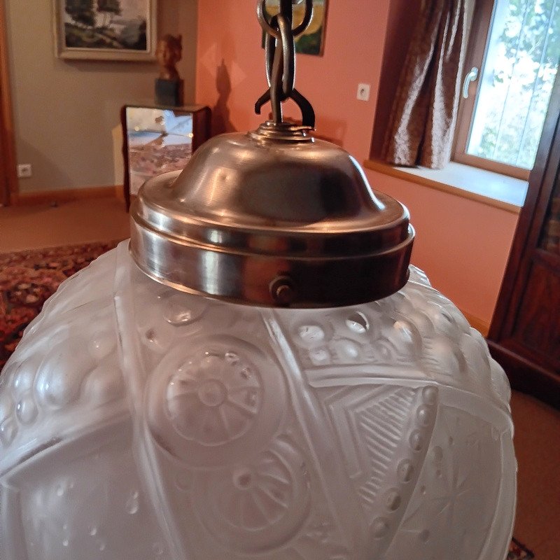 Muller Frères Lunéville Suspension Ceiling Light Ball Chandelier Art Deco Period Circa 1930-photo-8
