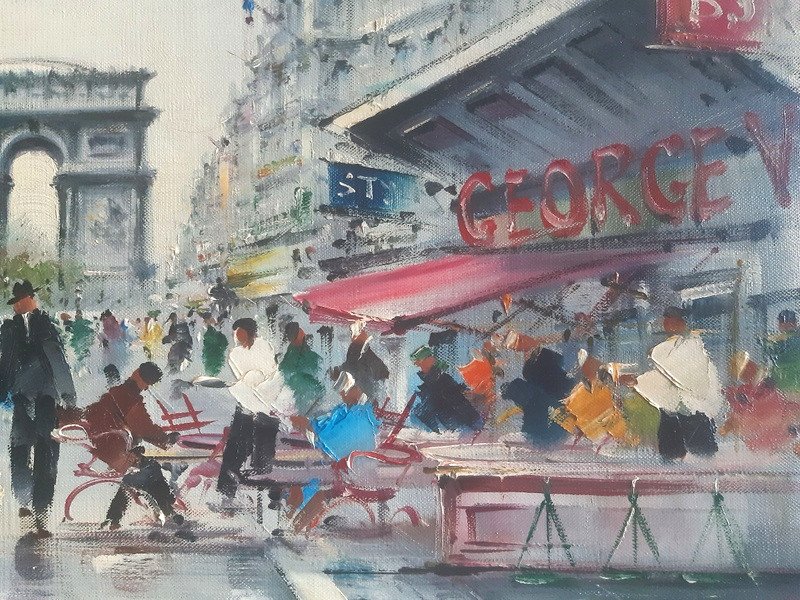 Maurice Legendre Animation At The Champs Elysées Paris Oil On Canvas In The Style Of Mério Ameglio-photo-4