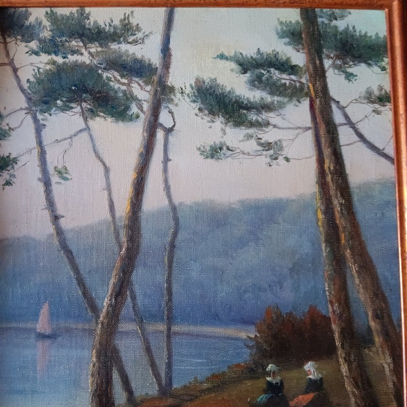 Jacques Marcelin Magnificent Oil On Canvas Representing The Lively Banks Of The Odet In Brittany-photo-2