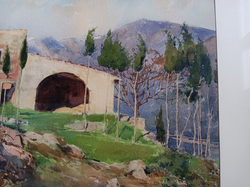 Paul Emile Lecomte (1877-1958) Mas En Provence Près Des Alpilles à l'Aquarelle-photo-3