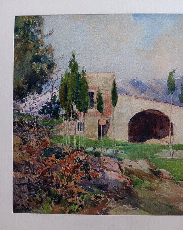 Paul Emile Lecomte (1877-1958) Mas En Provence Près Des Alpilles à l'Aquarelle-photo-4