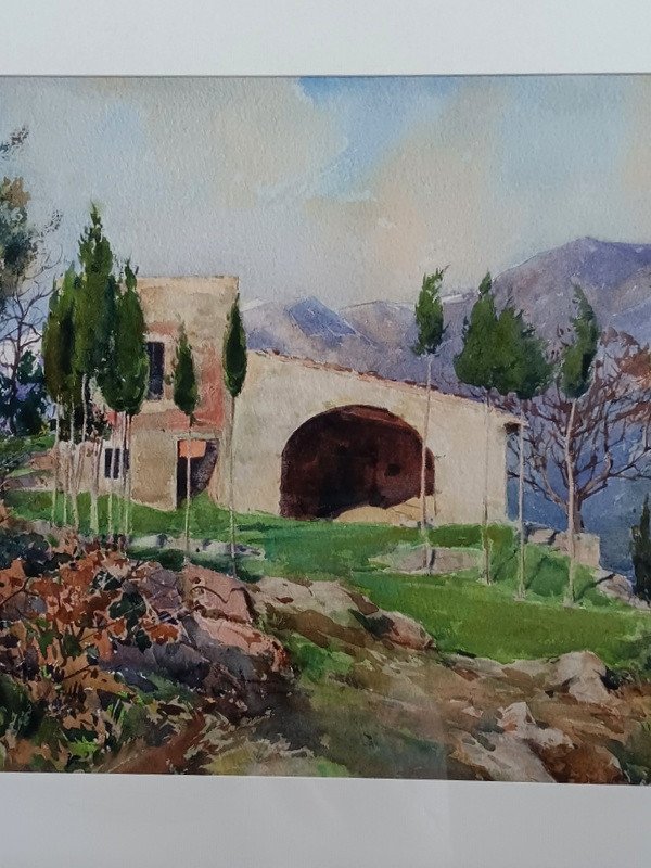 Paul Emile Lecomte (1877-1958) Mas En Provence Près Des Alpilles à l'Aquarelle-photo-1