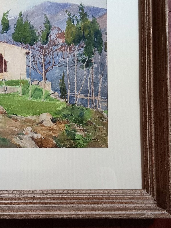 Paul Emile Lecomte (1877-1958) Farmhouse In Provence Near The Alpilles In Watercolor-photo-2