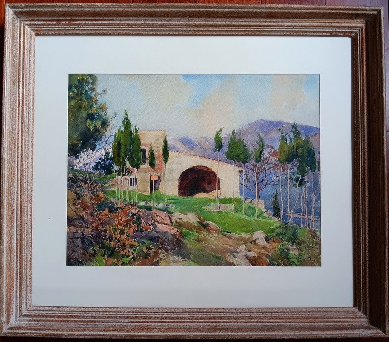 Paul Emile Lecomte (1877-1958) Farmhouse In Provence Near The Alpilles In Watercolor