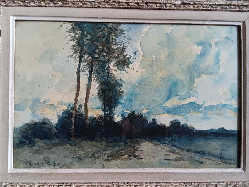 Frank Myers Boggs (1855-1926) Landscape Watercolor Drawing Over Pencil Lines-photo-2