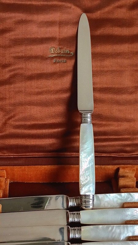 Alphonse Debain Goldsmith In Paris Suite Of 11 Fruit, Dessert, Dessert Knives Sterling Silver And Mother-of-pearl-photo-3