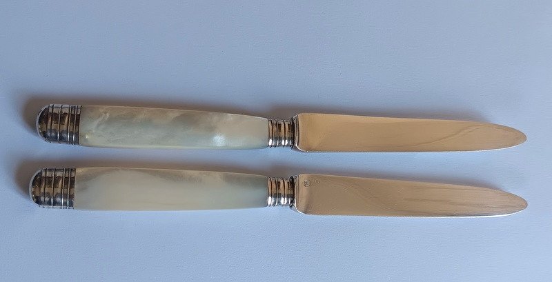 Alphonse Debain Goldsmith In Paris Suite Of 11 Fruit, Dessert, Dessert Knives Sterling Silver And Mother-of-pearl-photo-3