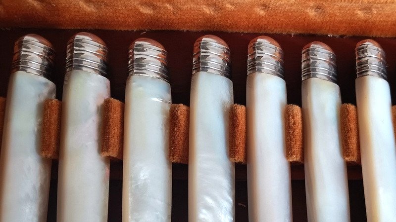 Alphonse Debain Goldsmith In Paris Suite Of 11 Fruit, Dessert, Dessert Knives Sterling Silver And Mother-of-pearl-photo-6