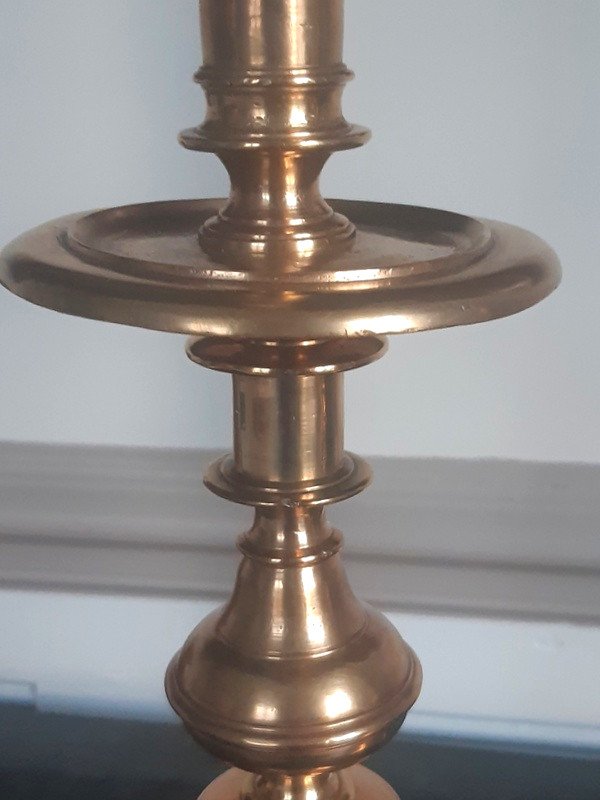 Beautiful Pair Of Bronze Candlesticks Mounted As 17th Century Style Lamps-photo-2