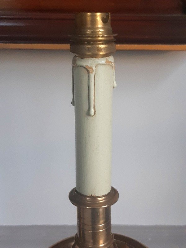 Beautiful Pair Of Bronze Candlesticks Mounted As 17th Century Style Lamps-photo-3