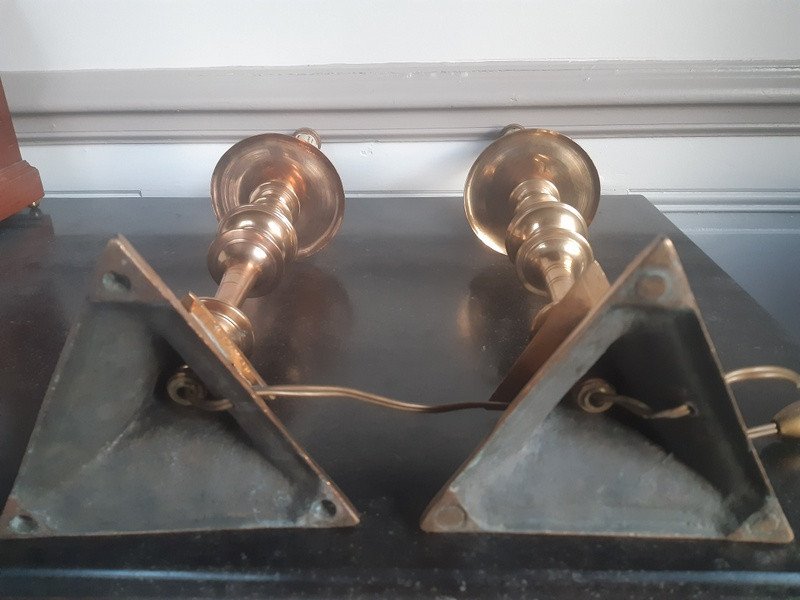 Beautiful Pair Of Bronze Candlesticks Mounted As 17th Century Style Lamps-photo-6