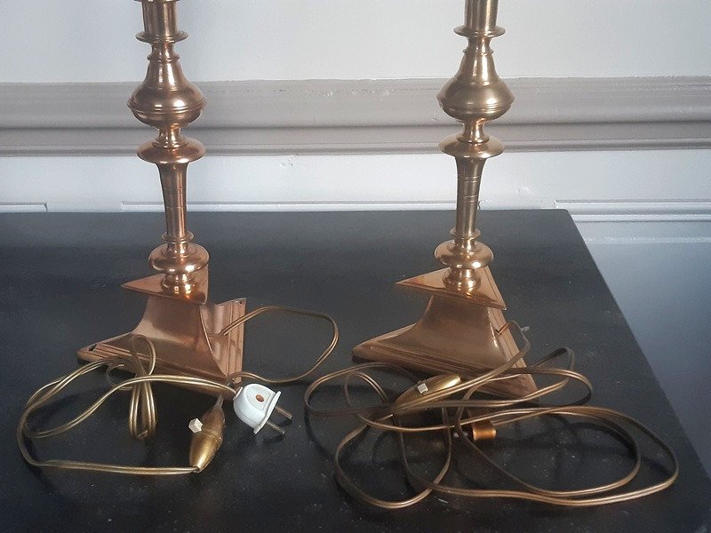 Beautiful Pair Of Bronze Candlesticks Mounted As 17th Century Style Lamps-photo-7