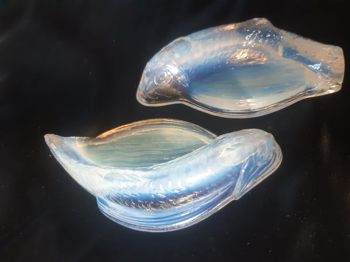 Costebelle 13 Poissons Porte Couteaux Citron porte-couteaux verre Opalescent Art Déco 1930-photo-4