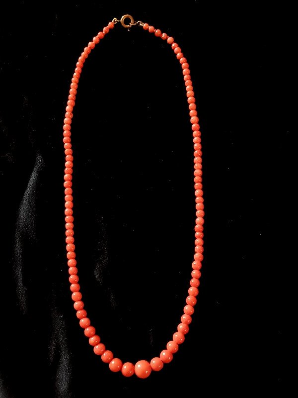 Old Necklace Of 105 Falling Natural Coral Beads -photo-1