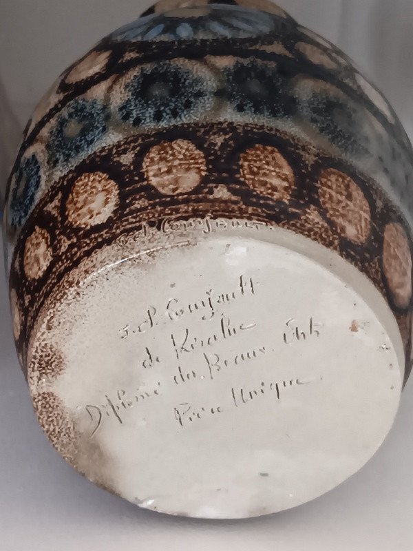 Important Enameled Stoneware Vase By Jean-claude Courjault For Keraluc Quimper Bretagne-photo-2