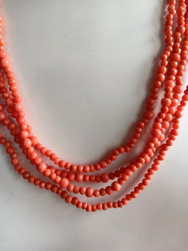 Very Long Old Long Necklace In Natural Coral Of 2.60 Meters-photo-2