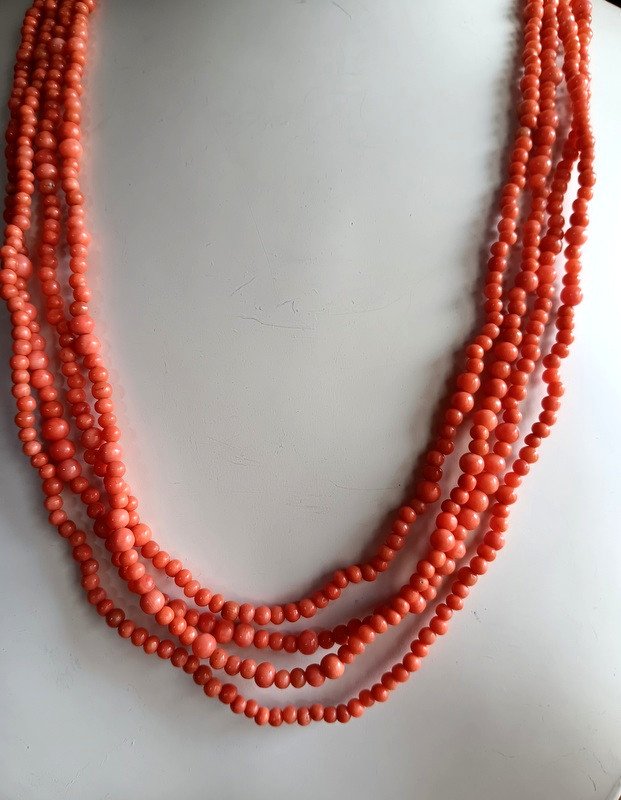 Very Long Old Long Necklace In Natural Coral Of 2.60 Meters-photo-3