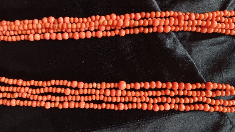 Very Long Old Long Necklace In Natural Coral Of 2.60 Meters-photo-2