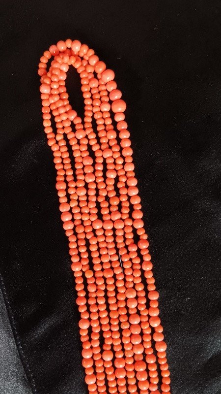 Very Long Old Long Necklace In Natural Coral Of 2.60 Meters-photo-3