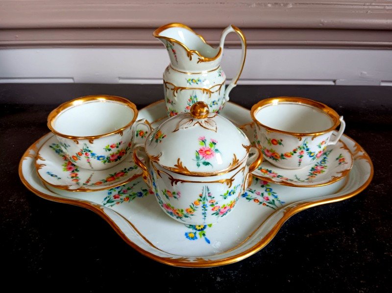 Lovely Paris Porcelain Service Toi Et Moi Decor Of Napoleon III Flower Garlands Style Louis XVI