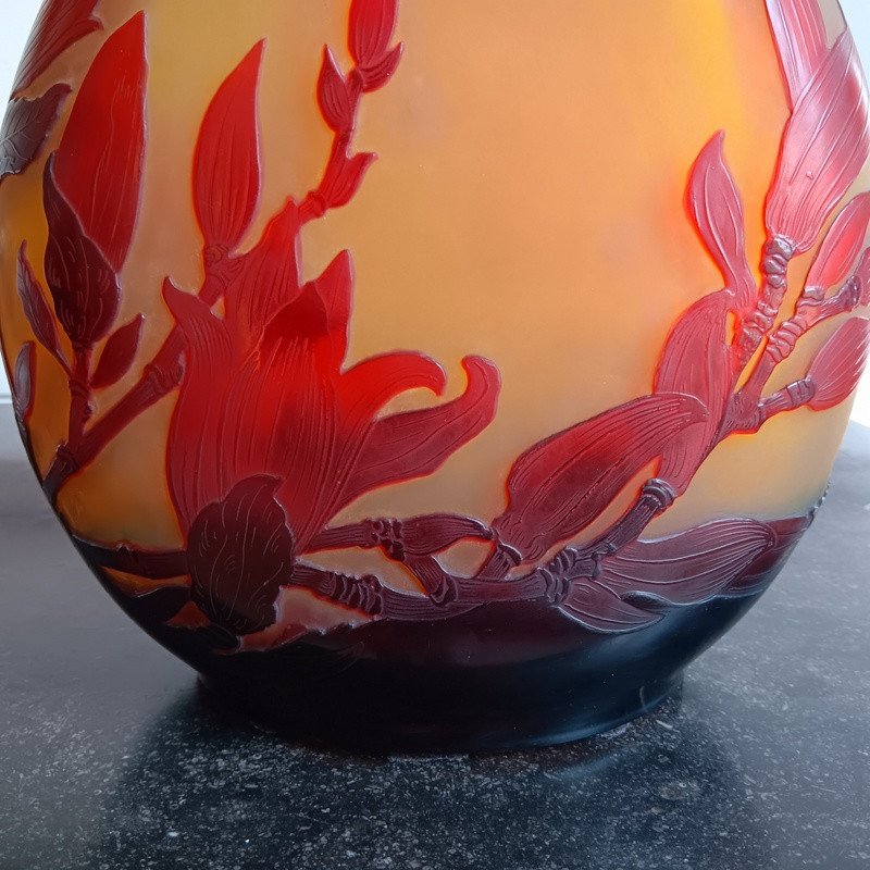 Superb Gallé Vase With Magnolias Art Nouveau-photo-6
