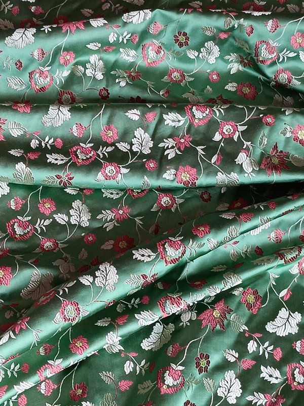 Beautiful Footage Of Silk Lampas Satin Background Decorated With Garlands Of Polychrome Flowers Louis XVI Style-photo-4