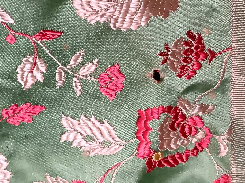 Beautiful Footage Of Silk Lampas Satin Background Decorated With Garlands Of Polychrome Flowers Louis XVI Style-photo-5