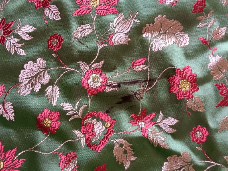 Beautiful Footage Of Silk Lampas Satin Background Decorated With Garlands Of Polychrome Flowers Louis XVI Style-photo-7