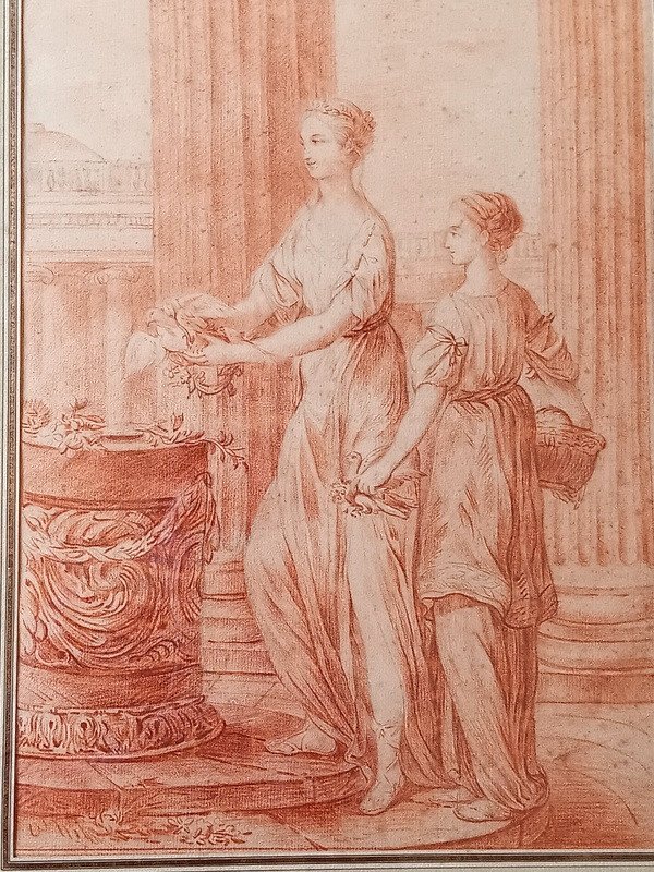 Joseph-marie Vien (1716-1809) Sanguine Drawing "the Offering Presented In The Temple Of Vénus " Ou Autumn From   " Four Seasons "-photo-2