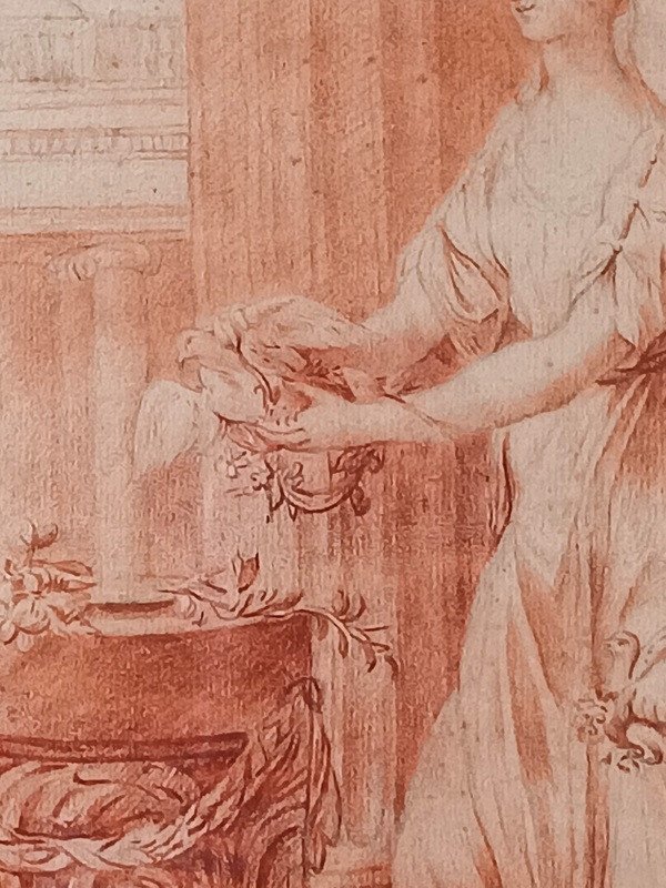 Joseph-marie Vien (1716-1809) Sanguine Drawing "the Offering Presented In The Temple Of Vénus " Ou Autumn From   " Four Seasons "-photo-3