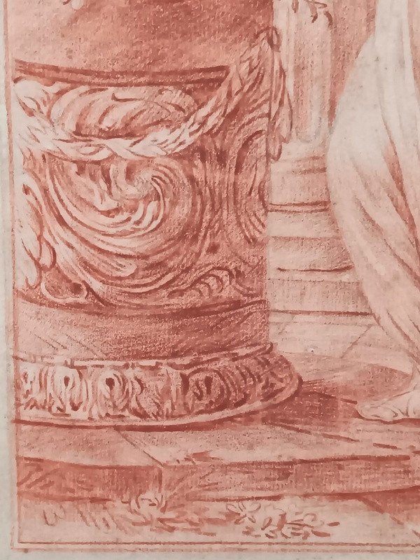 Joseph-marie Vien (1716-1809) Sanguine Drawing "the Offering Presented In The Temple Of Vénus " Ou Autumn From   " Four Seasons "-photo-3