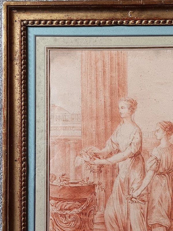 Joseph-marie Vien (1716-1809) Sanguine Drawing "the Offering Presented In The Temple Of Vénus " Ou Autumn From   " Four Seasons "-photo-4