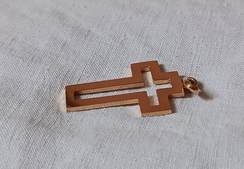 Magnificent Cross Pendant Modernist Unique Piece In Yellow Gold Post Art Deco Period 4, 5 G-photo-3