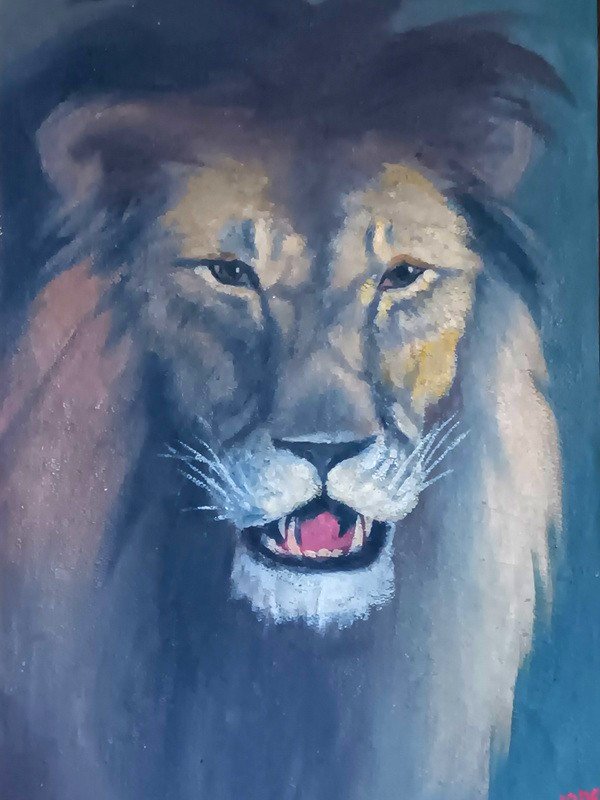 Magnificent Portrait Of Lion Oil On Hardboard Lone Oak Painting Art Deco Painting-photo-2